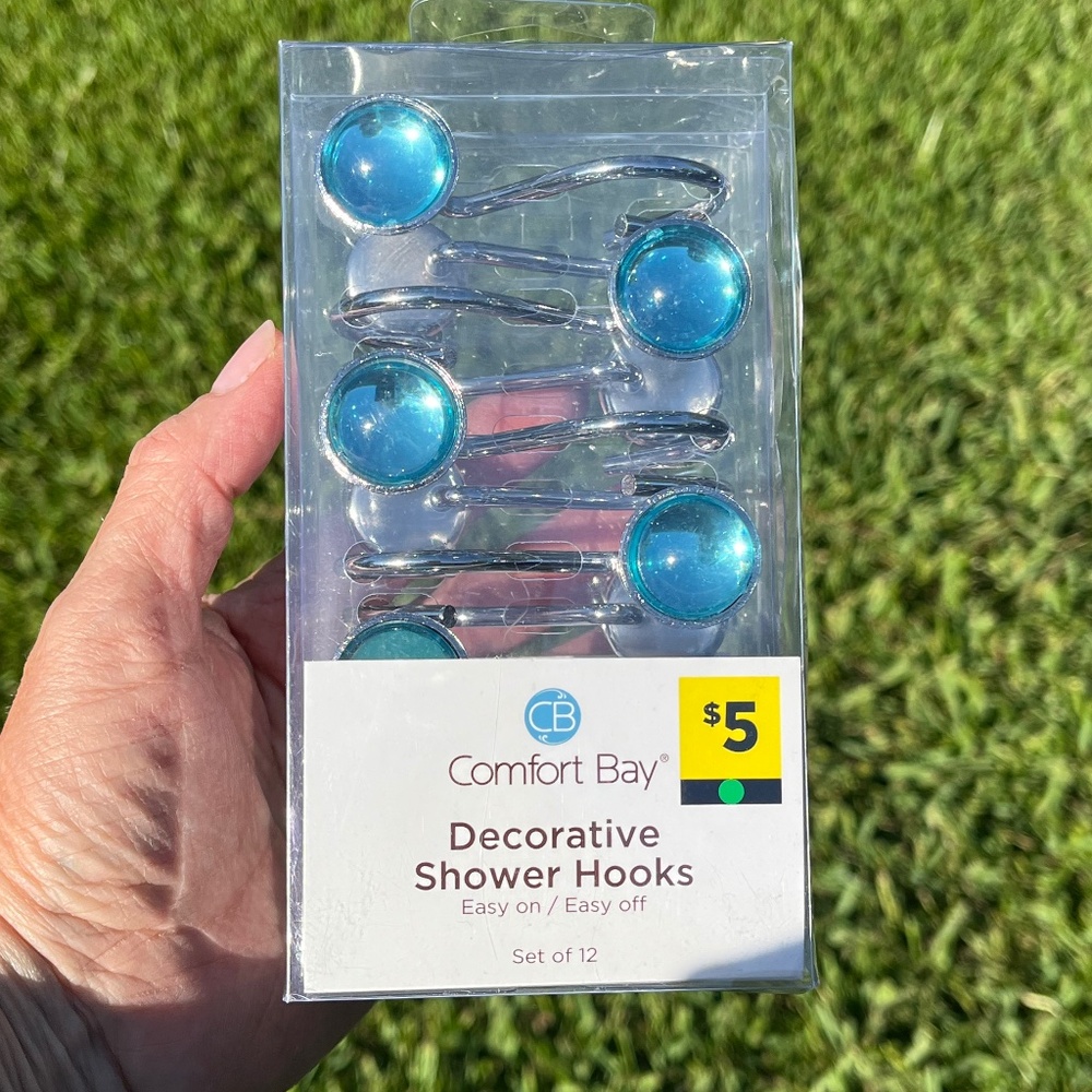 Comfort Bay Decorative Shower Hooks – Set of 12 – Blue Accent